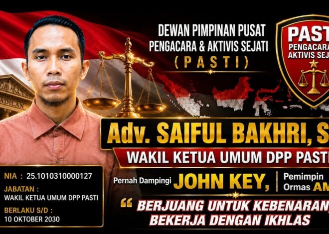 Pernah Dampingi John Kei di Polda Metro Jaya hingga PN Jakarta Barat, Adv. Saiful Bakhri Kini Wakil Ketua Umum DPP PASTI