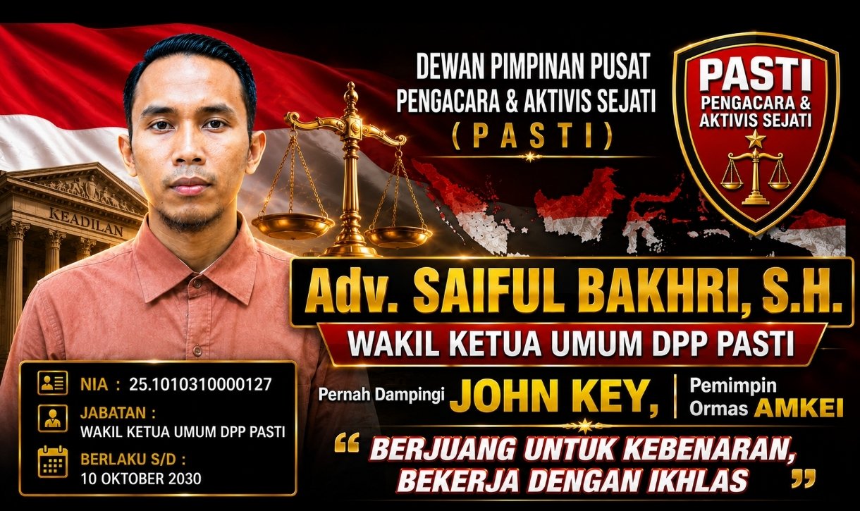 Pernah Dampingi John Kei di Polda Metro Jaya hingga PN Jakarta Barat, Adv. Saiful Bakhri Kini Wakil Ketua Umum DPP PASTI