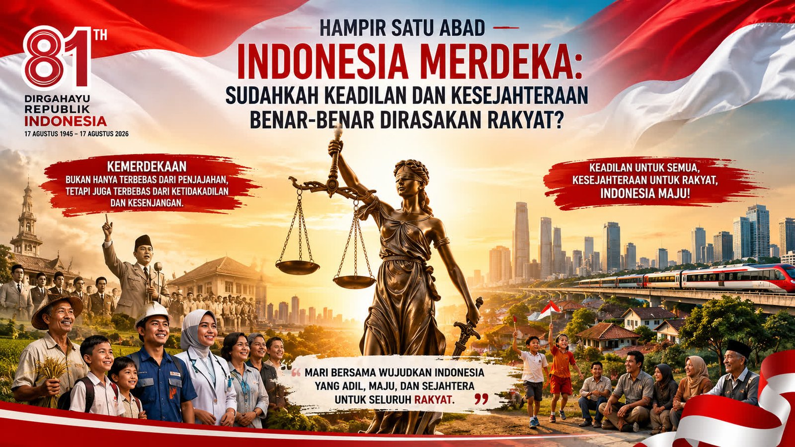 Hampir Satu Abad Indonesia Merdeka: Sudahkah Keadilan dan Kesejahteraan Benar-Benar Dirasakan Rakyat?