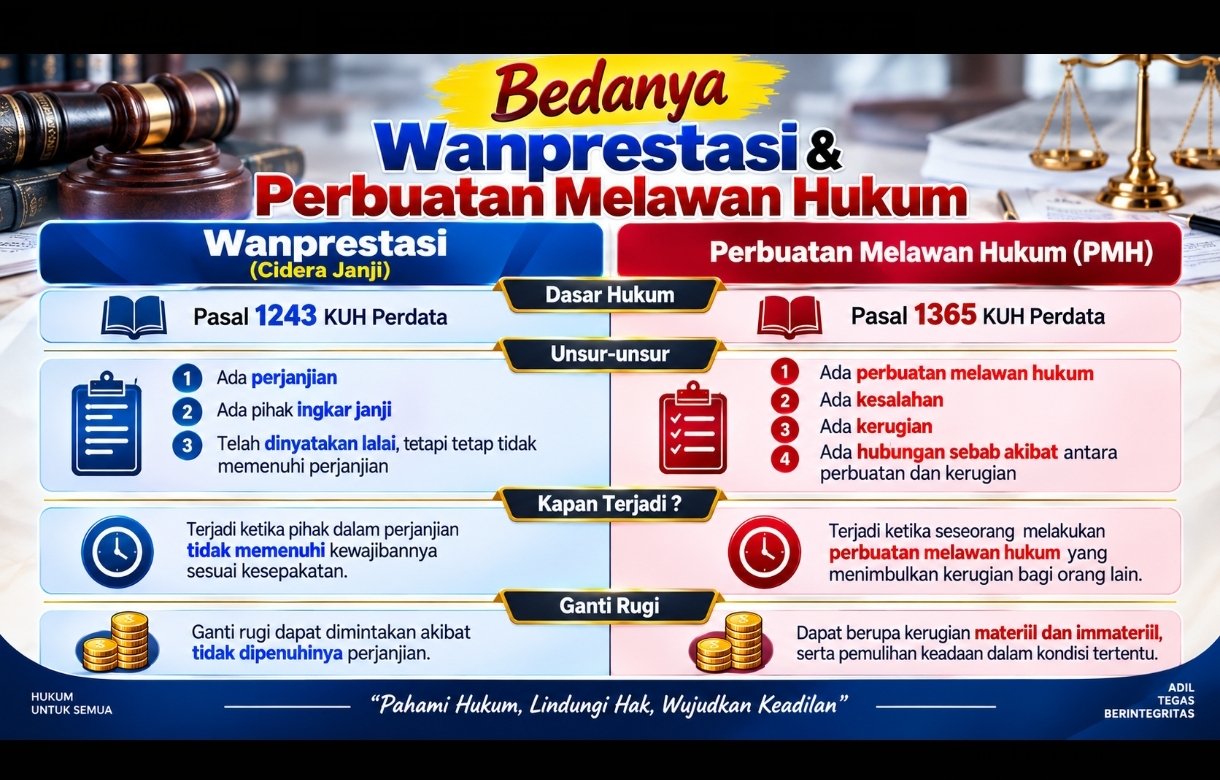 Memahami Perbedaan Wanprestasi dan Perbuatan Melawan Hukum dalam Sengketa Perdata