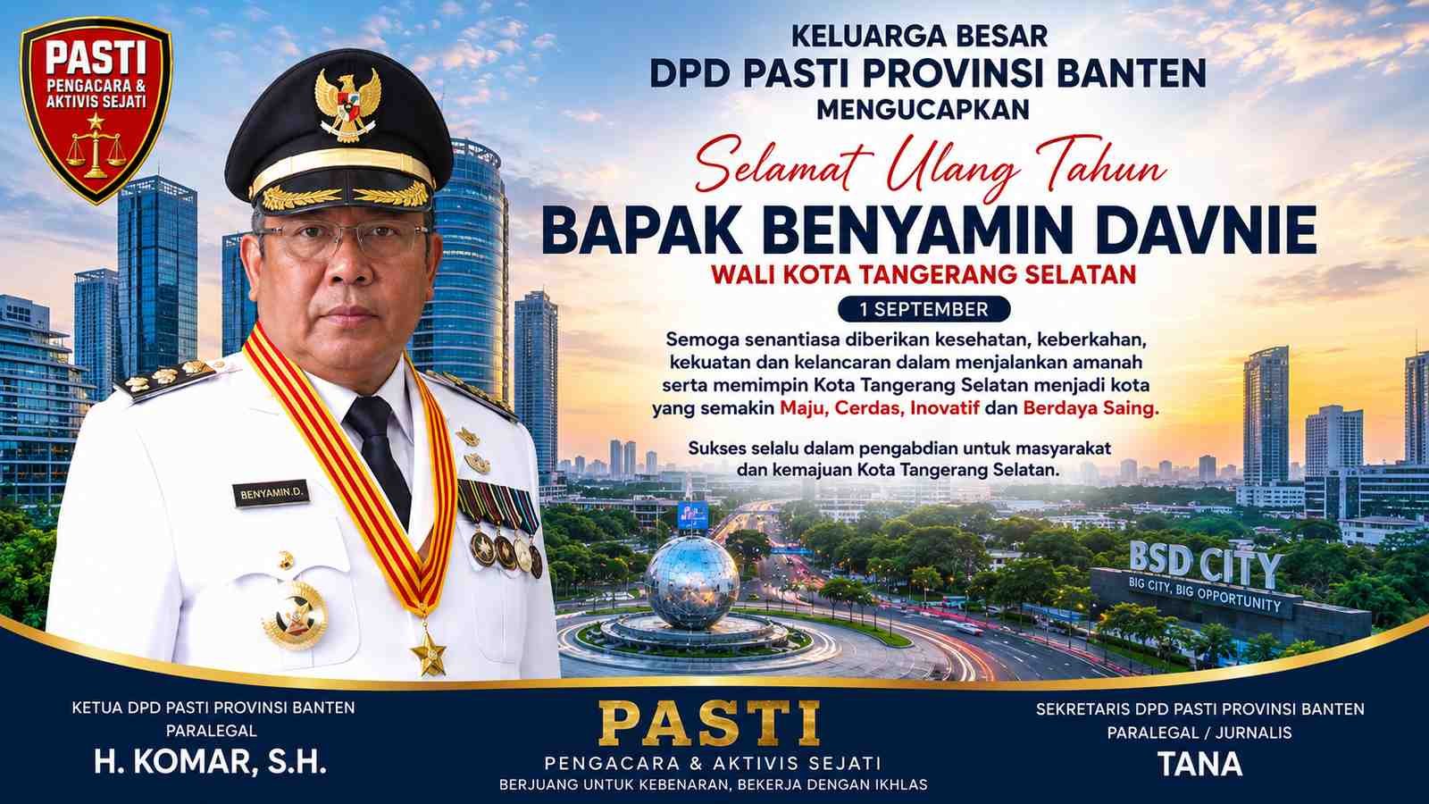 DPD PASTI Banten Ucapkan Selamat Ulang Tahun kepada Wali Kota Tangerang Selatan